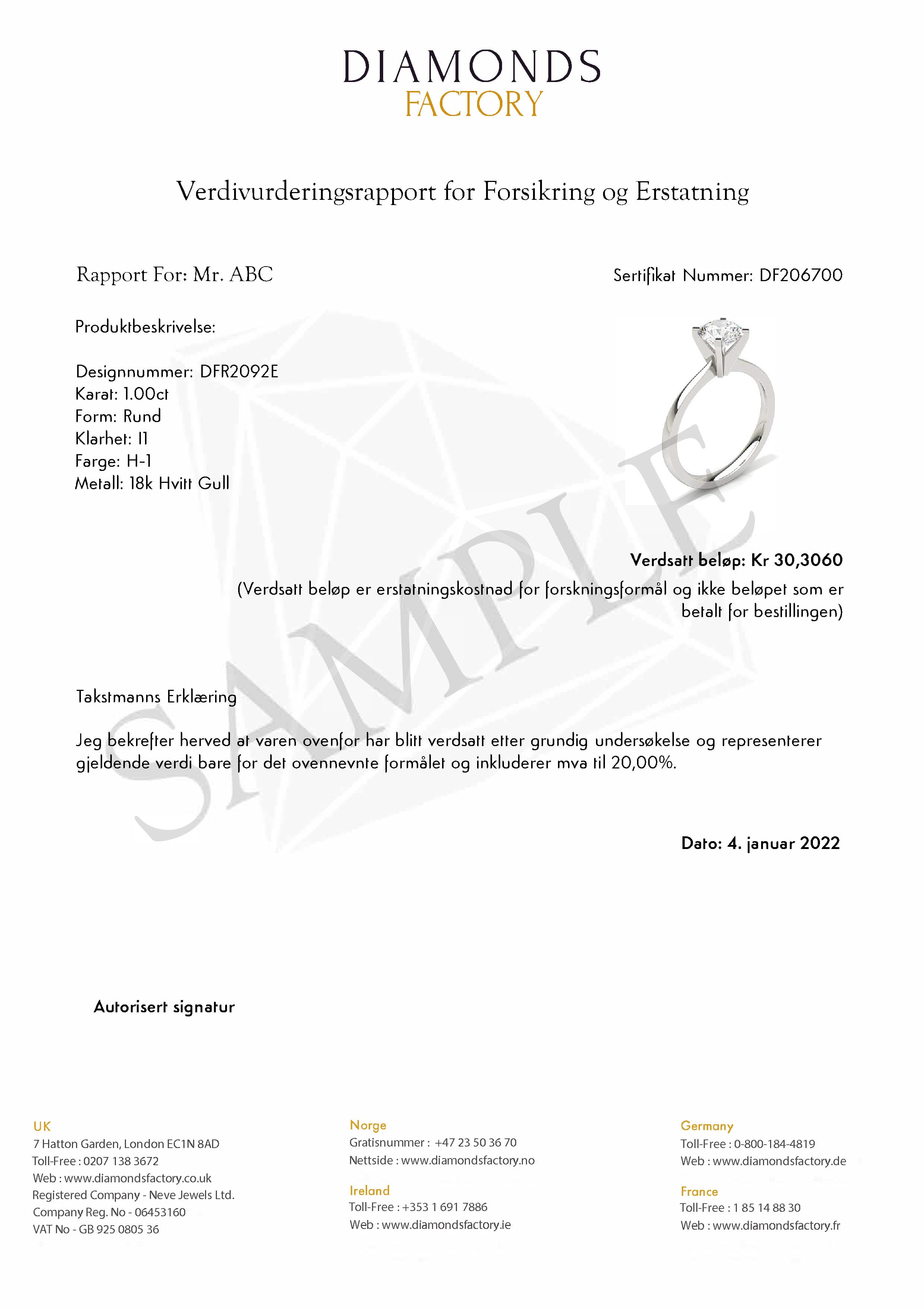 Valuation Certificate